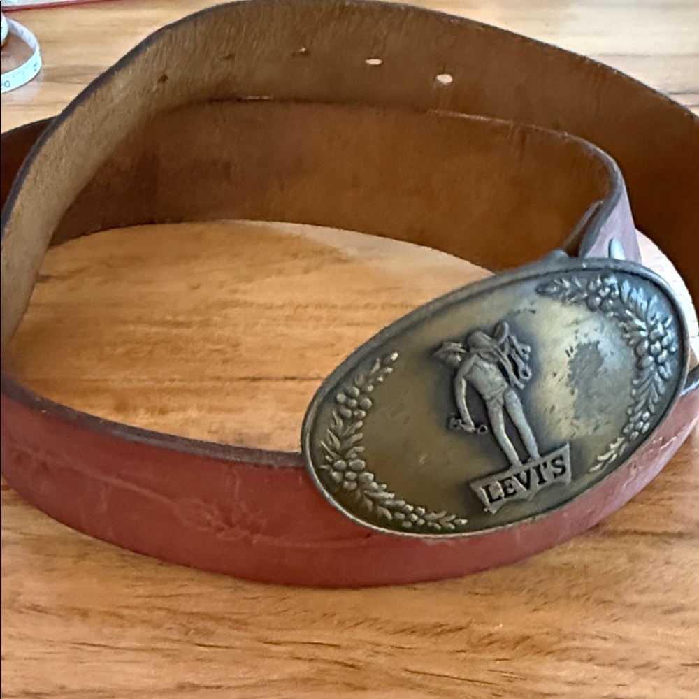 Vintage Levi’s Leather Belt with Brass Cowboy Buckle
